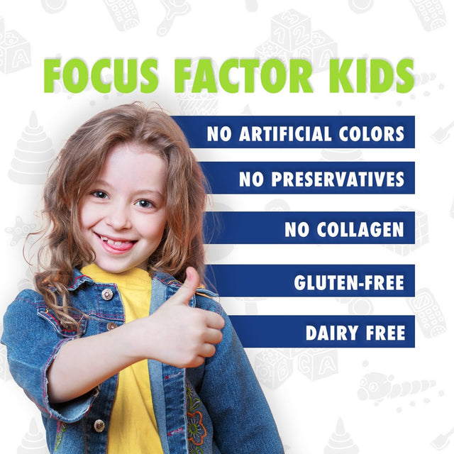 Focus Factor Kids Chewable Daily Vitamin, 60 Count, Brain Health Support with Vitamin B12, C & D3