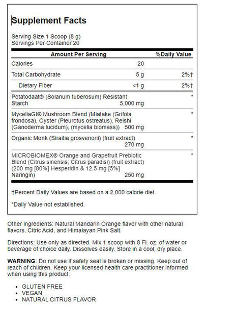 Solaray Mycrobiome Prebiotic Powder, Prebiotics for Women and Men, Digestive Nutritional Supplements for Colon and Gut Health, Easy-To-Mix, Non-Bloating Formula, Citrus Flavor, 20 Servings, 5.64 OZ