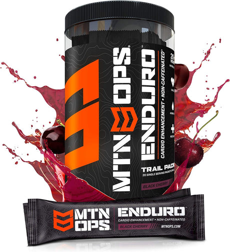 MTN OPS Enduro Trail Packs Nitric Oxide Supplement & Stim-Free Pre Workout - 20 Servings - with Magnesium Citrate, Beet Root Powder, Niacinamide, L Arginine & L Citrulline - Black Cherry Flavor