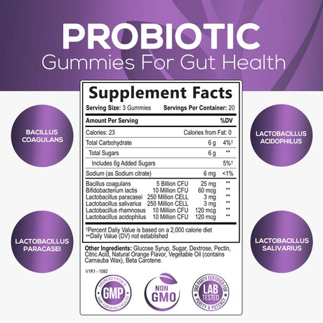 Nature'S Nutrition Probiotics for Women & Men Gummy, Extra Strength 5 Billion CFU, Lactobacillus Acidophilus Daily Probiotic Supplement, Supports Immune & Digestive Health, Orange Flavor, 60 Gummies