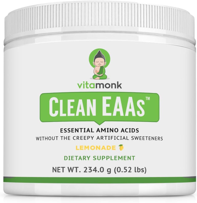 Vitamonk Clean EAA - Eaas with No Artificial Sweeteners for Pre-Workout, Energy and Recovery - Max Bioavailable EAA Powder with 9 Essential Amino Acids - Natural Lemonade Flavor