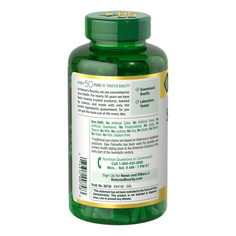 Natures Bounty Saw Palmetto, Herbal Supplement, 400 Ct