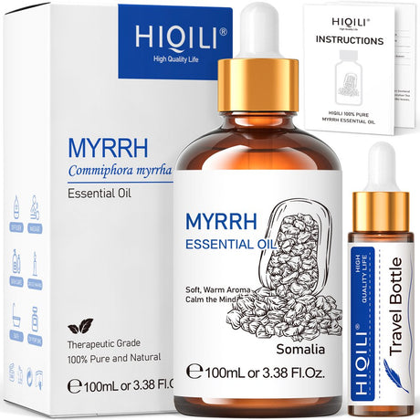 HIQILI Myrrh Oil, Pure Essential Oil for Diffuser, Massage, Bath, Skin and Hair Care - 100Ml