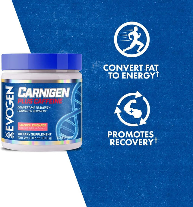 Evogen Carnigen plus Mango Lemonade | Carnitine + Caffeine Fat Burning Powder, Carnitine Tartrate, Acetyl-L-Carnitine, Carnitine Orotate, Carnitine Fumarate, Bioperine