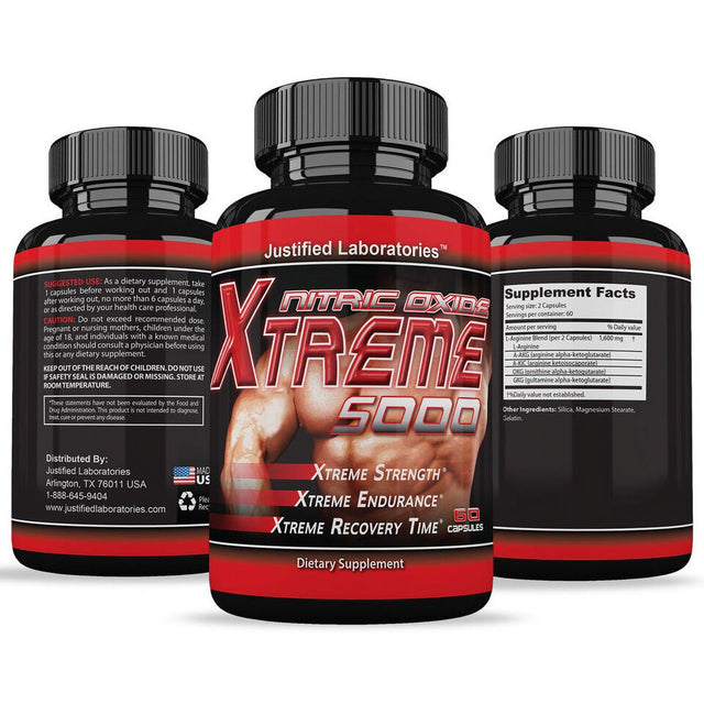 Nitric Oxide Xtreme 5000 Extreme L Arginine Increase Muscle Strength Pump Boost 60 Capsules