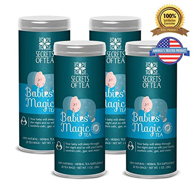 Secrets of Tea Baby Colic Babies' Magic Tea – Organic, Natural, Safe – Calming & Soothing Relief for Baby Acid Reflux, Gas, Colic – Your Baby Will Sleep Thru the Night Guaranteed – 80 Count(4 Pack)