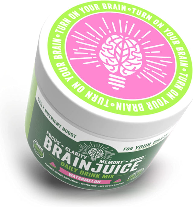 Brainjuice Daily Brainpower Mix | Watermelon - Premium Nootropic Supplement | Naturally Supports Improved Energy, Focus, Memory, & Mood | Alpha GPC, Organic Green Tea Extract, L-Theanine