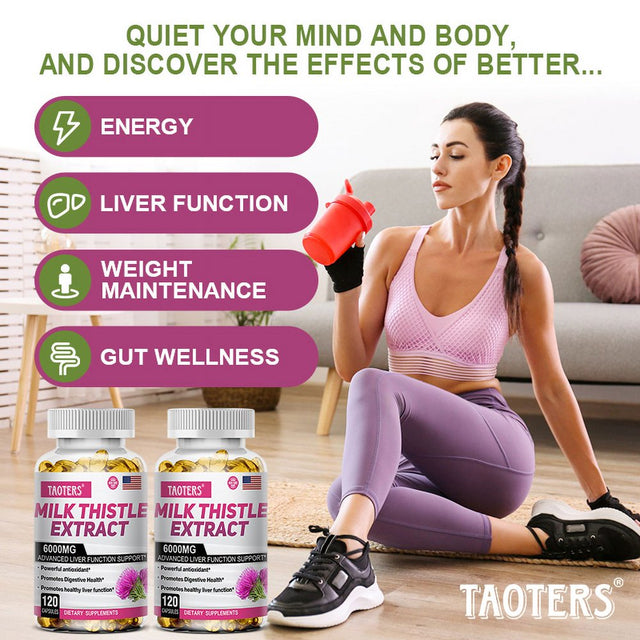 TAOTERS Milk Thistle Extract 6000 Mg Softgels, Advanced Liver Support, with Dandelion and Artichoke...-60Capsules