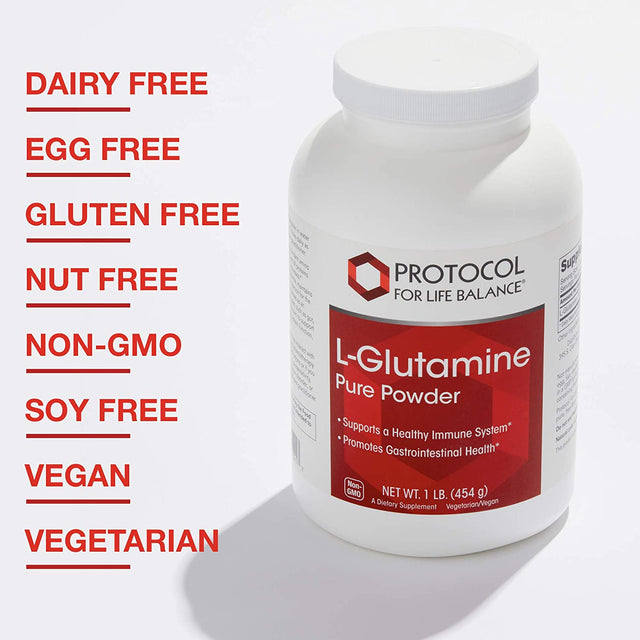 Protocol L-Glutamine 5G Powder - Immune Support, Nitrogen Balance, Gut & Brain Health - Amino Acids Supplement - L-Glutamine Powder - Kosher - 1 Lb - 91 Servings