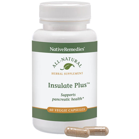 Nativeremedies Insulate plus Capsules - All Natural Herbal Supplement Supports Pancreatic Health and Maintaining Blood Sugar Levels Already in the Normal Range - 60 Veggie Caps