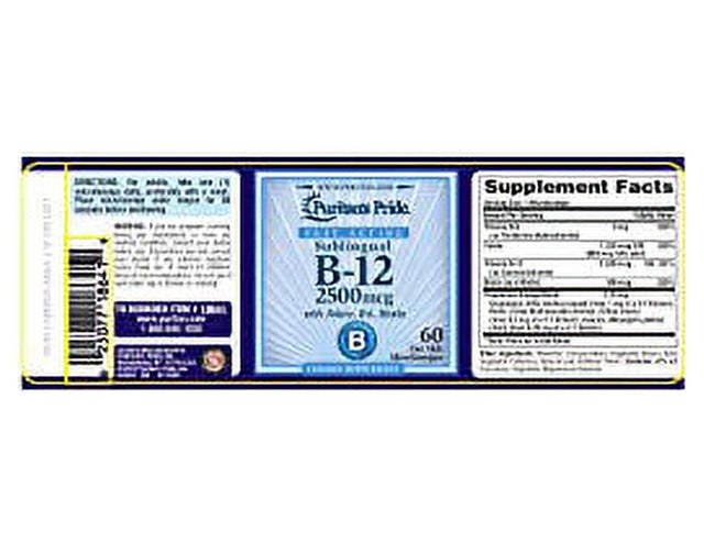 Puritan'S Pride Vitamin B-12 2500 Mcg Sublingual with Folic Acid, Vitamin B-6 and Biotin-60 Microlozenges