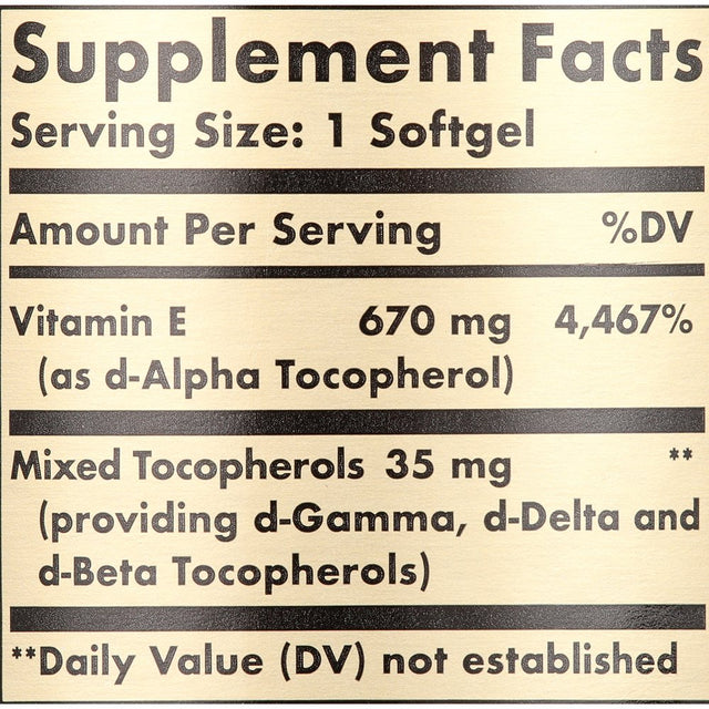 Solgar Vitamin E 1000 IU - 100 Vegetarian Softgels