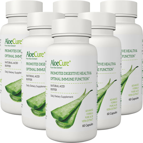 Aloecure Organic Aloe Vera Capsules, 6 Bottles X 60 Capsules, Twice a Day, 130,000Mg Equivalency, Supports Digestive & Immune Health & Balanced Stomach Acidity