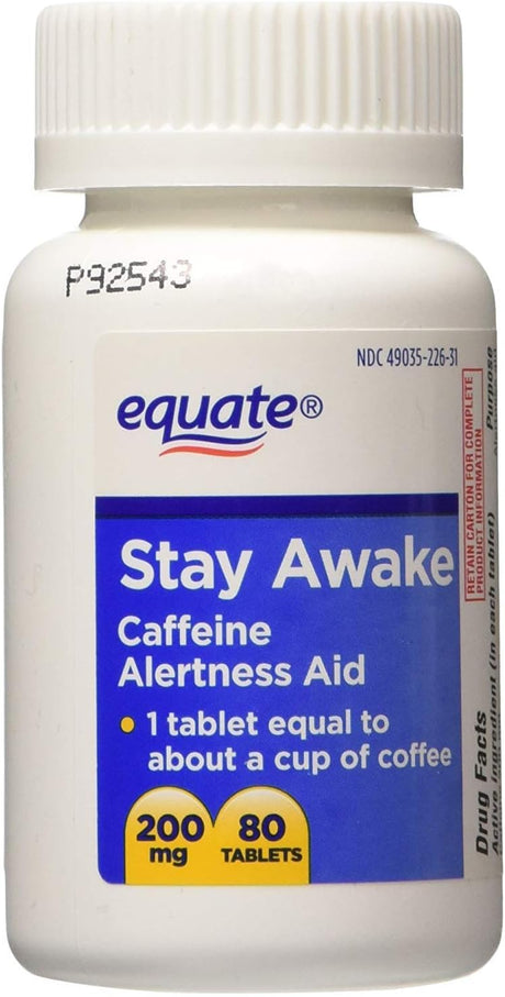 Equate - Stay Awake - Alertness Aid with Caffeine | Maximum Strength | Reduces Fatigue - 80 Tablets 200 Mg (Pack of 2) (3)