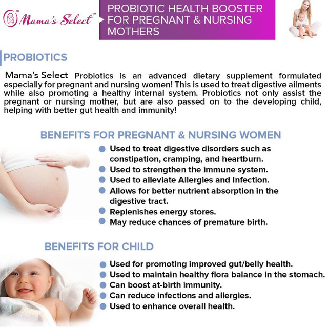 Mama'S Select Probiotics - for Pregnant, Postnatal & Breastfeeding Women - Mom and Baby Immune Support - Digestive Enzymes - 10 Billion Cfus