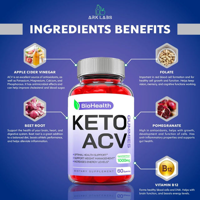 (1 Pack) Biohealth Keto ACV Gummies - Apple Cider Vinegar Supplement for Weight Loss - Energy & Focus Boosting Dietary Supplements for Weight Management & Metabolism - Fat Burn - 60 Gummies