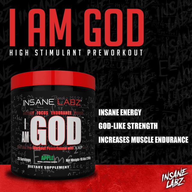 Insane Labz I Am God Pre Workout, High Stim Pre Workout Powder Loaded with Creatine and DMAE Bitartrate Fueled by Ampiberry, Energy Focus Endurance Muscle Growth,25 Srvgs,Thou Shalt Not Covet Orange