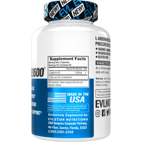 L-Arginine Nitric Oxide Pre Workout - Evlution Nutrition L-Arginine Nitric Oxide Booster Supplement for Muscle Growth & Vascularity - Powerful NO Booster with Essential Amino Acids 50 Servings