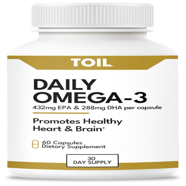 Daily Omega EPA & DHA - Super Omega-3 Dietary Supplement, Cardioprotective, Neuroprotective, from TOIL, a Veteran Owned Company