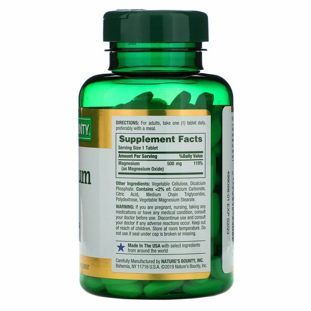 Nature'S Bounty Magnesium 500Mg Size, Coated Tablets 200 Ea