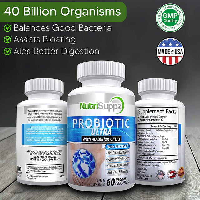 Nutrisuppz Ultimate Gut Health: Premium Probiotics for Digestive Balance, Immune Support, and Overall Wellness - Boost Your Gut Flora with Trusted Probiotic Strains