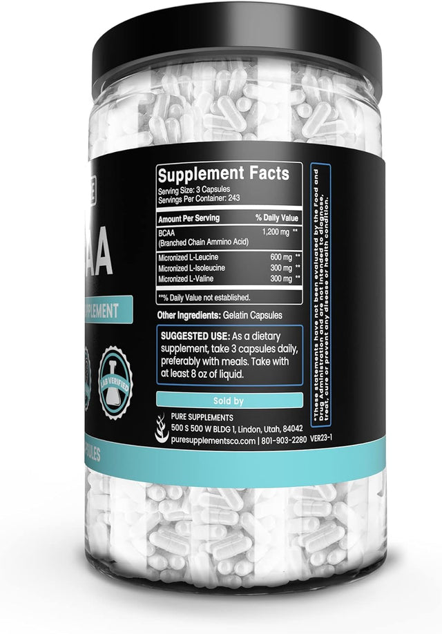 Pure Original Ingredients BCAA (730 Capsules) No Magnesium or Rice Fillers, Always Pure, Lab Verified