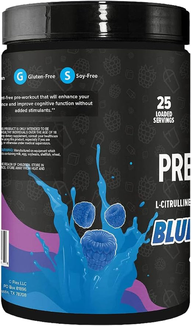 Pre Workout Nootropic Supplement Powder - Blue Raspberry | Enhance Focus, Boost Concentration & Memory | Stimulant-Free, Caffeine-Free, Keto-Friendly | 25 Servings