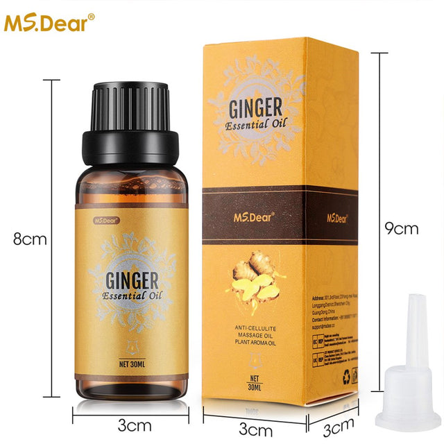 Ginger Essential Oil for Lymphatic Drainage Massage, Weight Loss and Swelling Pain, Pure Natural Belly Drainage Ginger Oil anti Cellulite Massage Ginger Oil, 30Ml