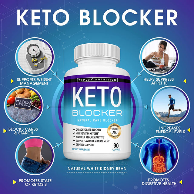 Toplux Keto Blocker Pills White Kidney Bean Extract - 1800 Mg Natural Ketosis, Support Keto Diet, for Men Women, 90 Capsules, Supplement