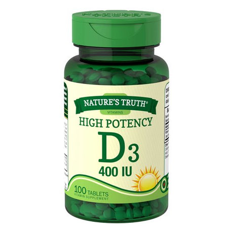 Natures Truth High Potency Vitamin D3 400 IU Tablets, 100 Ea, 2 Pack