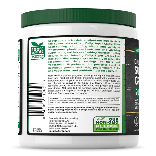 Greens Powder 9.88 Oz | 20 + Raw Superfoods, Prebiotics and Antioxidants | Vegetarian, Non-Gmo, Gluten Free Supplement | by Nature'S Truth