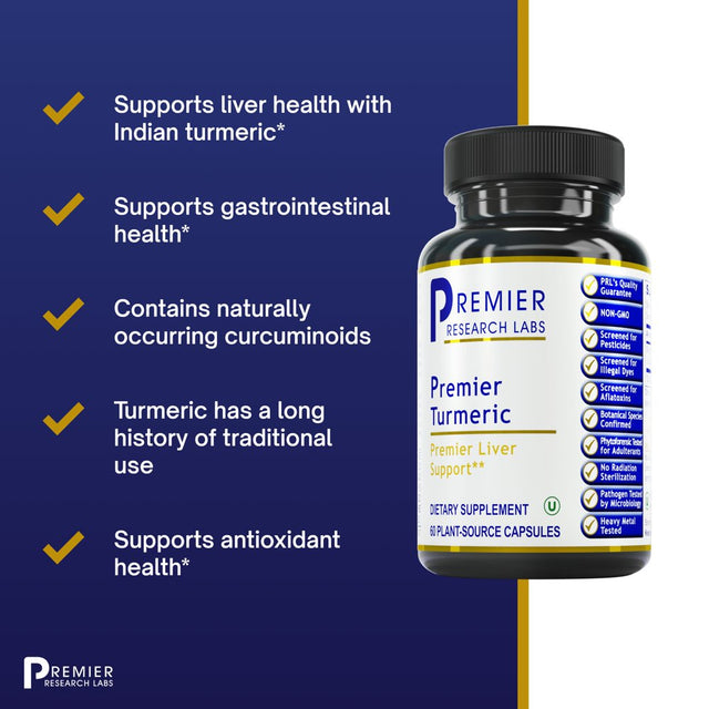 Premier Research Labs Turmeric - Supports Liver & Gastrointestinal Health - Features Naturally Occurring Curcuminoids from Organic Turmeric - Pure Vegan & Gmo-Free - 60 Plant-Source Capsules