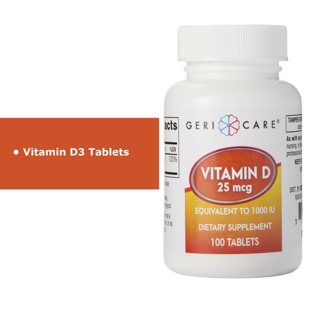 Geri-Care Vitamin D Tablet 1000 IU 876-01-GCP 1 Bottle, 100 per Bottle