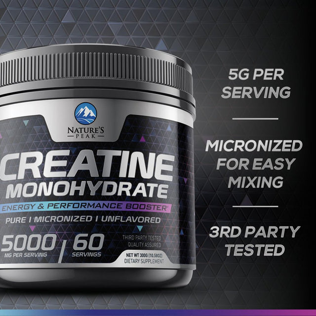 Pure Creatine 5000Mg (5G) - Micronized Creatine Monohydrate Powder Unflavored, Keto Friendly - Creatine Pre Workout, Supports Muscle Building & Strength, Vegan, Keto, Gluten-Free - 60 Servings