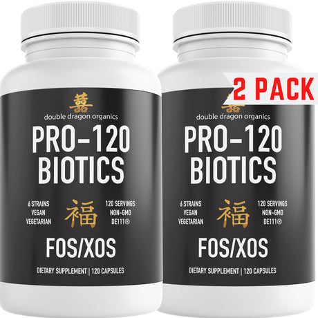 Pro 120 Probiotics for Men & Women Digestive Support Supplement by Double Dragon Organics (2 Bottles, 240 Capsules)