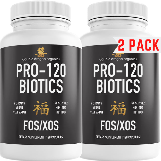 Pro 120 Probiotics for Men & Women Digestive Support Supplement by Double Dragon Organics (2 Bottles, 240 Capsules)