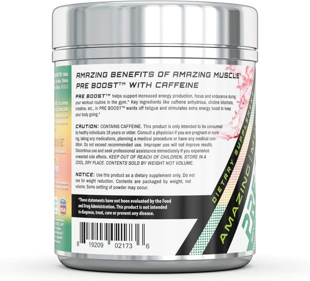 Amazing Muscle Pre Boost Advanced Pre Workout Formula with Caffeine, Creatine HCL, Bioperine - Promotes Energy for an Intense Workout - 20 Servings (Watermelon)