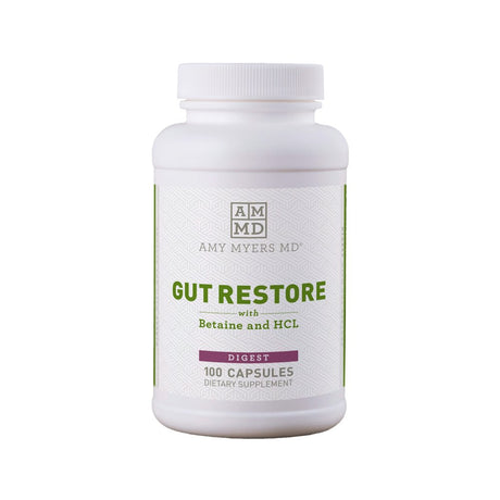 Gut Restore Betaine HCL with Pepsin Amy Myers - Supports Calcium, Iron & Other Mineral Absorption. Licorice, Slippery Elm & Marshmallow Root Extract, Helps Alleviate Food Sensitivities - 100 Capsules