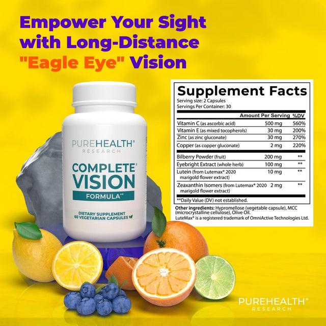 Complete Vision Formula by Purehealth Research - Natural Eye Vitamins with Lutein and Zeaxanthin, 60 Capsules