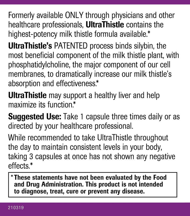 Natural Wellness Ultrathistle - Herbal Liver Cleanse & Detox Milk Thistle Formula - Pure Silybin Phytosome Patented Formula - 1080Mg per Day - 90 Vegetarian Capsules: 30-Day Supply