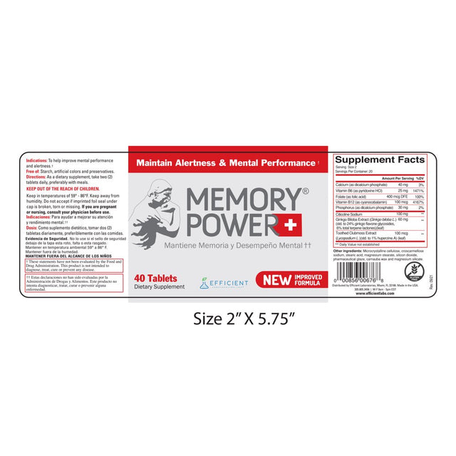 Memory Power plus Vitamin Tablets - 40 Ea