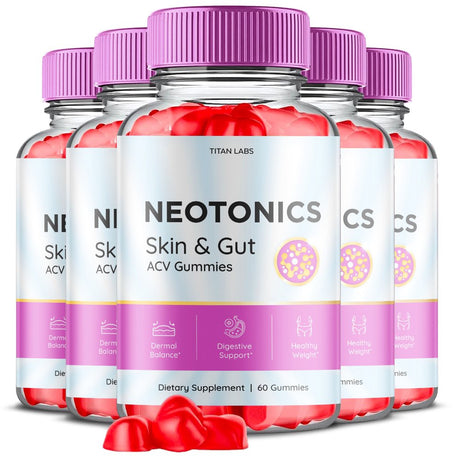 (5 Pack) Neotonics Skin and Gut ACV Gummies - Apple Cider Vinegar Supplement for Dermal Balance, Digestive Support, Healthy Weight - Dietary Supplements for Skin and Gut - 300 Gummies