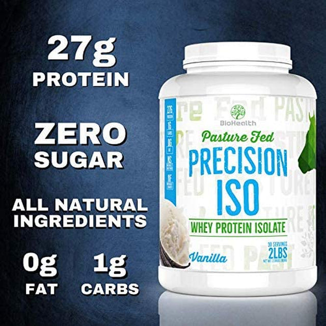 Precision ISO Vanilla (5Lb) | 27G Premium Pasture Fed Whey Protein Isolate + Amino Acids | 70 Servings | Zero Sugar | GMO Free