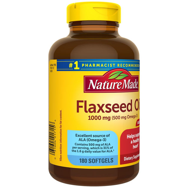 Nature Made Flaxseed Oil 1000 Mg Softgels, Dietary Supplement, 180 Count