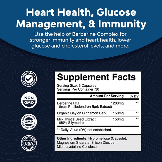 Balancing Berberine plus 1200Mg Complex per Serving - Antioxidant Berberine with Ceylon Cinnamon plus Silymarin Milk Thistle Extract - Active PK for Heart Health and Sugar Support 90 Veggie Capsules