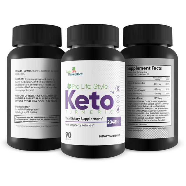 Pro Life Style Keto Turmeric - Support Reduced Inflammation - Aid Balanced Blood Sugar - Immune Health Support with Vitamin C, D, Zinc & More - Raspberry Ketones - Keto Friendly - 90 Count