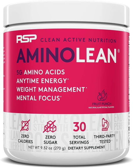 RSP NUTRITION Aminolean Pre Workout Energy (Fruit Punch 30 Servings) with Aminolean Recovery Post Workout Boost (Blood Orange 30 Servings)