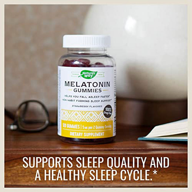 Natureâ€™S Way Melatonin Gummies, Sleep Gummies, Supports Restfulâ€¯Sleep,*Â€¯5 Mg per 2 Gummy Serving, Strawberry Flavored, 120 Gummies