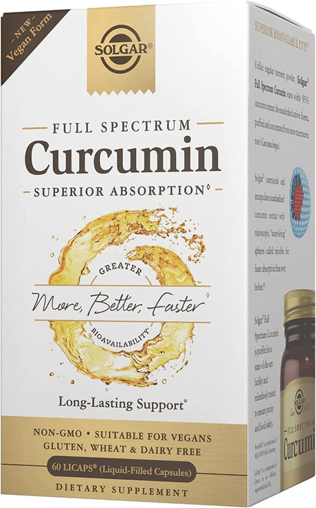 Solgar Full Spectrum Curcumin Liquid Extract, 60 Softgels - Faster Absorption - Brain, Joint & Immune Health - Long Lasting Support - Gluten Free, Non GMO, Dairy Free, Soy Free - 60 Servings