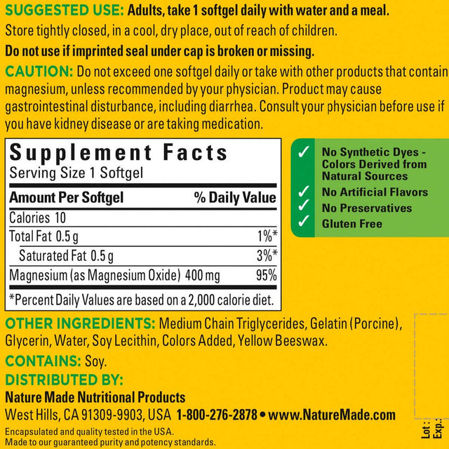 Nature Made Extra-Strength Magnesium 400 Mg - 180 Softgels